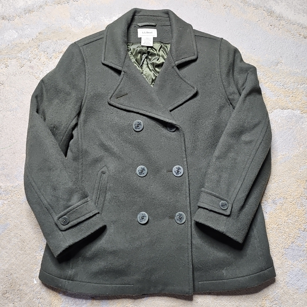 L.L. Bean Dark Green Wool Pea Coat Jacket